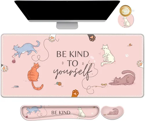 Vista 36 de Juego de alfombrillas de mouse grandes para juegos, 4 en 1, alfombrilla de escritorio extendida para teclado con reposamuñecas, alfombrilla de mouse