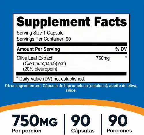 Vista 2 de Nutricost Extracto de hoja de olivo (20% oleuropeína) 750 mg, 90 cápsulas