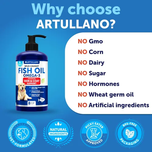Vista 6 de Aceite de pescado Omega 3 para perros - Mejor que el aceite de salmón - Suplemento líquido de defensa de la piel y el pelaje para el alivio