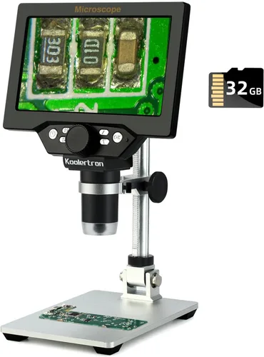 Vista 10 de Koolertron Microscopio digital de 12 MP de 7 pulgadas, aumento de 1200X, cámara USB 1080P, tarjeta TF de 32 GB, vista de PC, recargable, luces LED