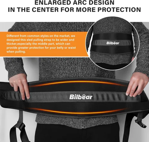 Vista 3 de Bilbear Cinturón de tracción de trineo, cinturón de entrenamiento de trineo ajustable, cinturón para tirar con 2 correas de tracción y 4 ganchos