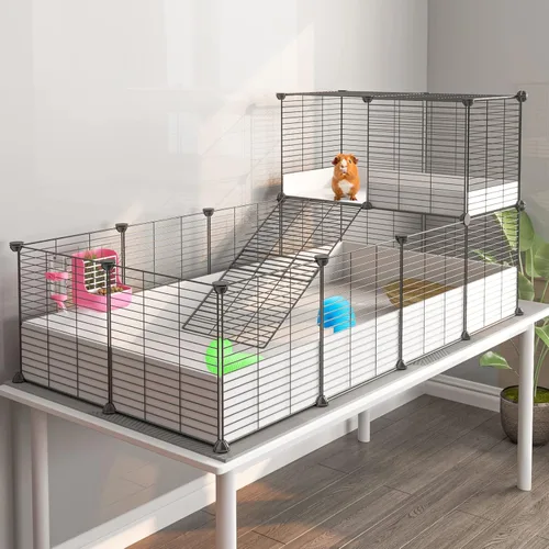 Vista 9 de Oneluck Jaula para Cobayas, Hábitat Interior con Fondo de Plástico Impermeable, Corral para Mascotas Pequeñas como Conejos, Tortugas, Hámsteres