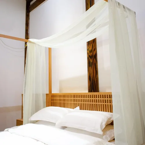 Vista 12 de Linentalks Bufanda blanca para cama Queen y matrimonial, cortinas de cama Queen de lujo, cortinas de cama blancas con dosel, cortinas de toldo