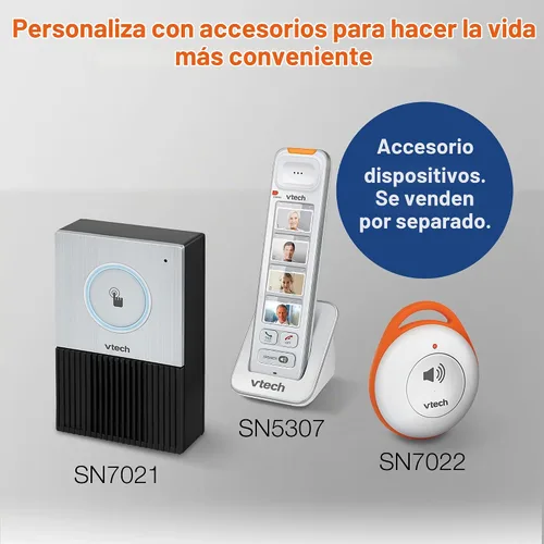 Vista 8 de Teléfono con cable VTech SN1107 con botones sobredimensionados de alto contraste, dígitos parlantes para personas mayores, marcación rápida de 10