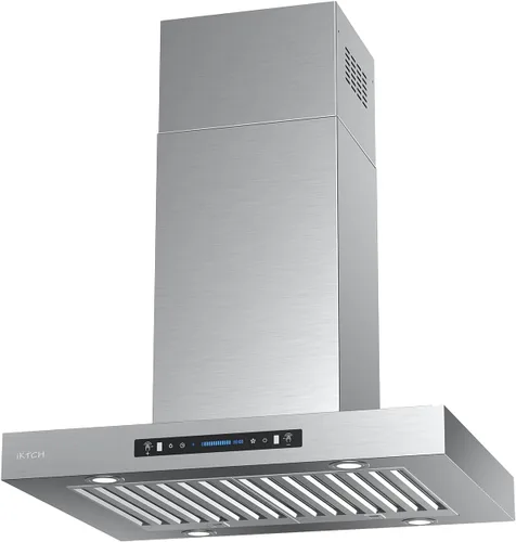 Vista 9 de IKTCH Campana extractora de 36 pulgadas para isla, 900 CFM con conducto, acero inoxidable y vidrio templado, control por gestos y táctil, ventilador