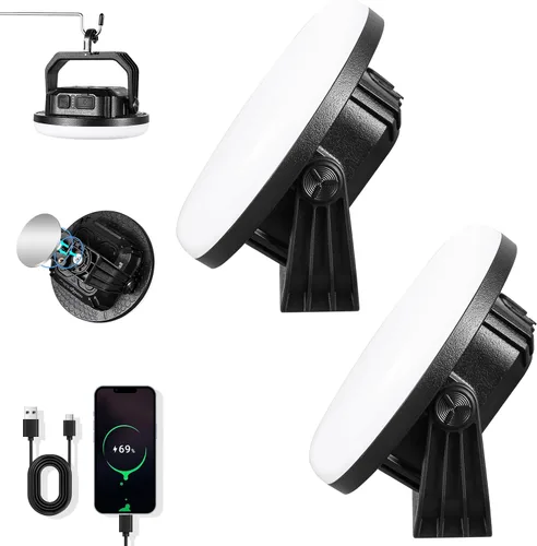 Vista 14 de VAVOFO Linterna LED de Campamento Recargable de 30W, 3000LM, 124 LED con 3 Modos de Iluminación, Luz Portátil para Tienda de 7200mAh con Imán