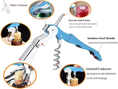 Vista 2 de Juego de sacacorchos para camareros profesionales, llave de vino de acero inoxidable resistente con bisagras para camareros de restaurantes