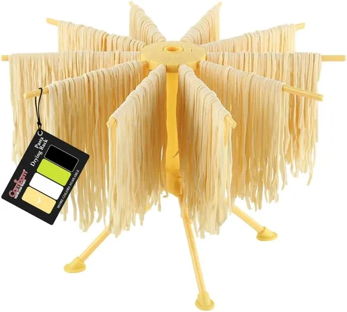 Vista 7 de Secador de pasta plegable Cambom - Secador de espaguetis y fideos de plástico con 10 asas de barra en negro