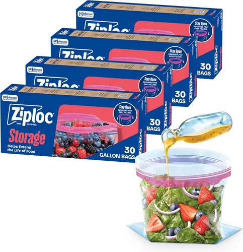 Vista 7 de Ziploc Bolsas de almacenamiento de alimentos de un galón, parte inferior de pie, fáciles de llenar, 81