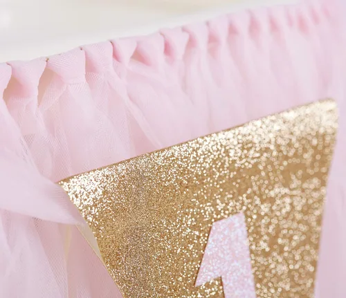 Vista 6 de Decoración de primer cumpleaños para niña, falda tutú para silla alta con corona número 1, decoraciones de primer cumpleaños para niñas bebés