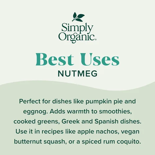 Vista 4 de Simply Organic nuez moscada pura molida, frasco de 2,3 onzas, aromática, sabor sutilmente picante-dulce, orgánica, kosher, sin OGM, sin ETO