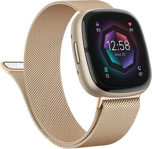 Vista 15 de Vanjua Correa de metal para Fitbit Sense 2 / Sense Bands, Fitbit Versa 4 / Versa 3 correas para mujeres y hombres, correa de repuesto de pulsera