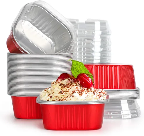 Vista 11 de EUSOAR Moldes para pasteles con tapas, 50 piezas de 10 onzas / 10.1 fl oz cuadrados para cupcakes, moldes desechables, recipientes de papel