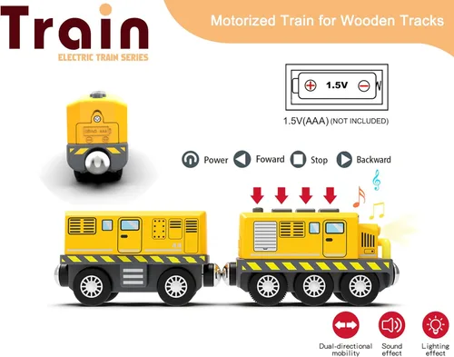 Vista 3 de Train Toys - Tren a pilas para pistas de madera, tren de locomotora motorizado compatible con Thomas, Brio, Chuggington