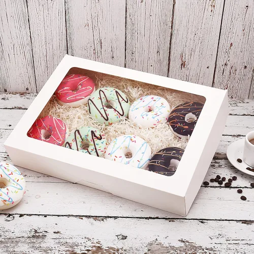 Vista 5 de RIFMEAE Cajas para galletas, cajas de panadería blancas de 14 x 10 x 2.5 pulgadas con ventana, cajas de dulces de despliegue automático, cajas