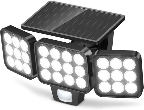 Vista 9 de WdtPro Luces solares para exteriores, 3500 lúmenes, sensor de movimiento brillante, luces para exteriores, 3 cabezales y panel de vidrio mejorado