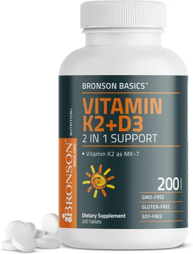 Vista 10 de Bronson Suplemento de Vitamina K2 D3 (MK7) Fórmula No-GMO Vitamina D3 5000UI (125 mcg) & 90 mcg K2 MK-7, Complejo D & K Fácil de Tragar, 120 Tabletas