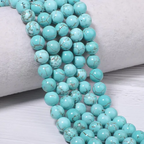Vista 5 de 100 cuentas redondas sueltas de piedra turquesa natural de 0.236 pulgadas (0.236 in) para fabricación de joyas con cordón elástico de cristal