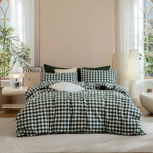 Vista 39 de JIYUAN - Juego de 3 piezas de 1 funda de edredón de algodón 100% lavado de 90x90 pulgadas (relleno no incluido) y 2 fundas de almohada, cómodo