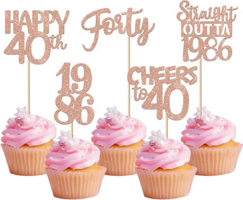 Vista 20 de 30 piezas de decoraciones para pastel de cumpleaños número 10, decoraciones de cupcakes negras con brillo, 10 feliz cumple, directo desde 2016, 10