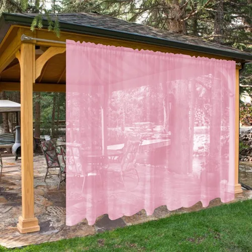 Vista 17 de SpaceDresser Cortinas traslúcidas impermeables para patio y exteriores – 2 paneles de cortina transparente con bolsillo para barra para sala de Beige