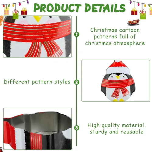 Vista 3 de Tioncy 6 piezas de latas de galletas de Navidad con tapas, contenedores de Navidad, Santa, muñeco de nieve, jengibre, pingüino, árbol de Navidad