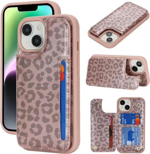 Vista 15 de iCoverCase Compatible con iPhone 13 Funda de Teléfono con Portarjetas, Funda Billetera para Mujeres y Hombres Bloqueo RFID Funda Protectora de Cuero