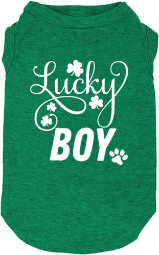 Ropa para perros, camisa de trébol con letras impresas para niño pequeño y grande, chaleco para cachorro, disfraz del día de San Patricio (S, verde01