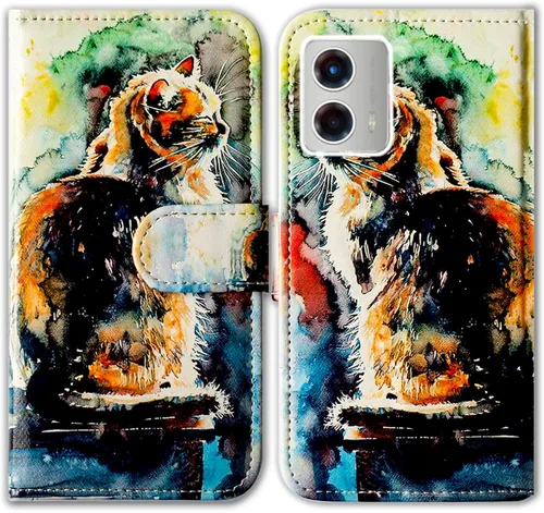 Bcov Funda para Moto G 5G 2023, diseño de gato con diseño de gato con tapa y ranura para tarjetas, soporte para Motorola Moto G 5G 2023 Linda