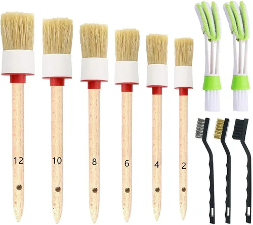 Vista 6 de Nurkul Juego de 11 piezas para detallado automático, cepillos de pelo de jabalí, alambre de acero y cepillos para A/C, cerdas rojas, suaves, asas