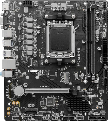 Vista 2 de MSI PRO A620M-E ProSeries Placa base (procesadores AMD serie 9000/8000/7000, AM5, DDR5, PCIe 4.0, SATA 6Gb/s, M.2, USB 3.2 Gen 1, DVI/HDMI, mATX)