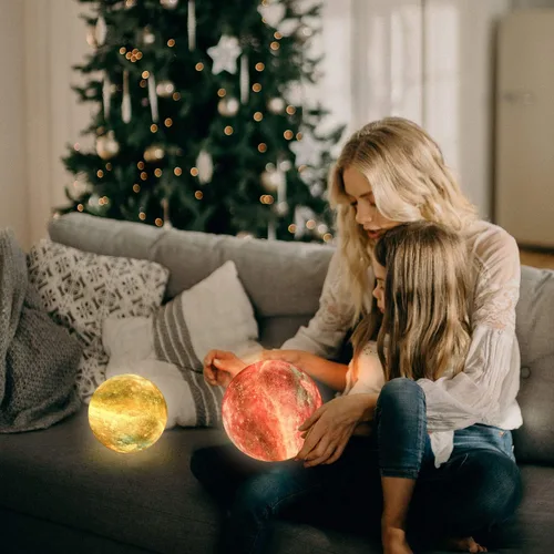 Vista 6 de Lámpara de luna, luz nocturna, lámpara de galaxia de 16 colores con impresión 3D, luz de luna con soporte/control remoto/táctil/USB