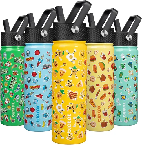 Vista 31 de BJPKPK Botella de Agua Aislada con Tapa de Pajita, 15 oz Botellas de Agua de Acero Inoxidable, Reutilizable a Prueba de Fugas sin BPA Termo, Frasco