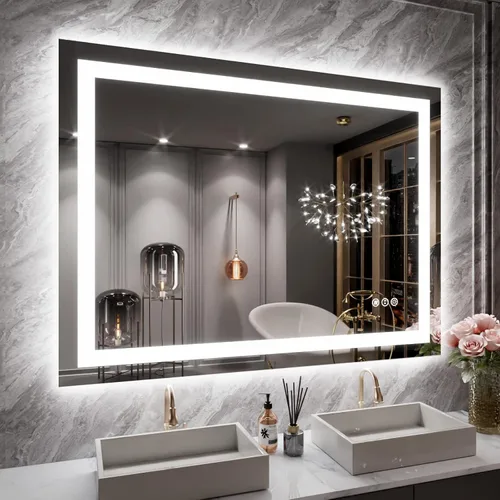 Vista 38 de LOAAO Espejo de Baño LED de 32"X36" con Luces, Anti-Empañamiento, Regulable, Retroiluminado + Iluminado Frontal, Espejo de Tocador de Baño Iluminado