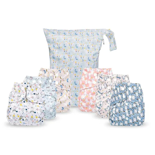 Vista 14 de Simple Being Pañales de tela reutilizables, doble refuerzo, talla única, lavables, suaves, absorbentes, impermeables, ecológicas, unisex, para bebé