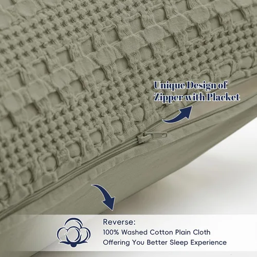 Vista 351 de PHF - Fundas de almohada 100% algodón con tejido gofre europeo, 26 x 26 pulgadas, 2 unidades para decoración elegante del hogar, para cama, sin