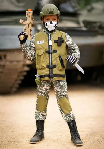 Vista 2 de Disfraz de soldado de camuflaje para niños, chaleco táctico, disfraz de militar de camuflaje para niños