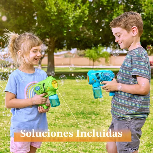 Vista 4 de JOYIN 2 pistolas de burbujas para niños con 2 botellas de solución de recarga, ametralladora de burbujas para niños pequeños de 1 a 3 años y de 4 a