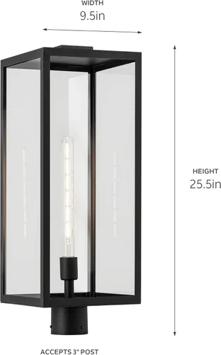 Vista 2 de Kichler Branner 25.5 pulgadas. 1 luz texturizada negra de lujo tradicional actualizada para exteriores con vidrio transparente para pasarelas