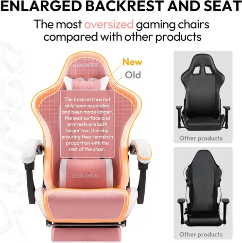 Vista 4 de Dowinx Silla de juegos ergonómica de estilo de carreras reclinable con soporte lumbar de masaje, sillón de oficina para computadora, piel sintética