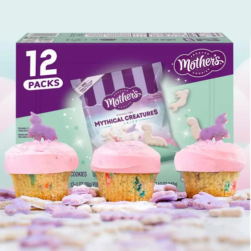 Vista 5 de Mother's Sparkling Mythical Creatures - Paquete de galletas de mantequilla de vainilla esmerilada con chispas plateadas, 1 onza (paquete de 12)