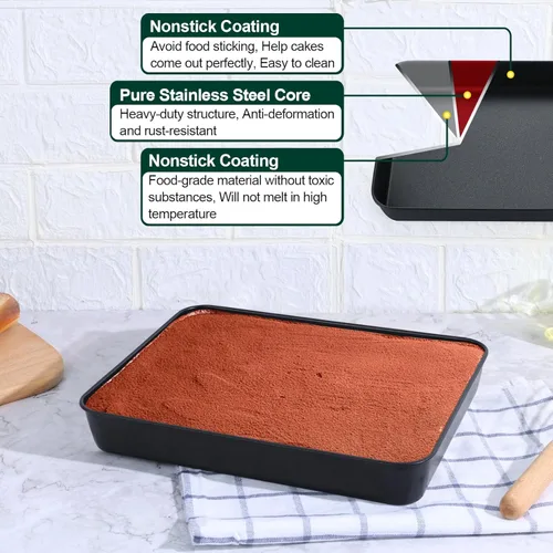 Vista 4 de P&P CHEF Molde para horno tostador con tapa, bandeja rectangular antiadherente para hornear y asar, núcleo de acero inoxidable y cubierta