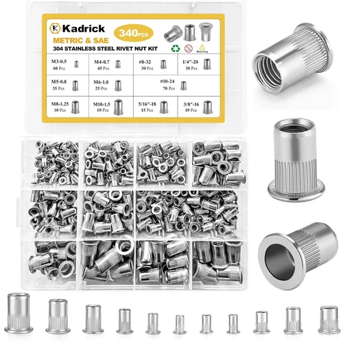 Vista 9 de 1/4''-20 Tuercas de remache 115Pcs, tuercas de remache 1/4-20 galvanizadas en acero al carbono, inserto roscado 1/4 20 RIV, tuerca de remache