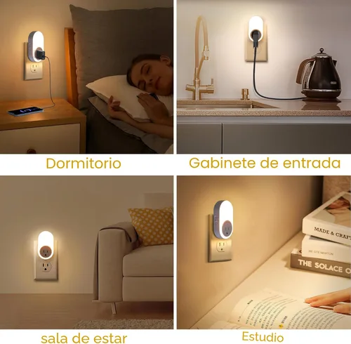 Vista 6 de Dawnrise Luces nocturnas que se enchufan a la pared, luz nocturna con sensor de atardecer a amanecer con toma de corriente, CCT 2200K o 4000K