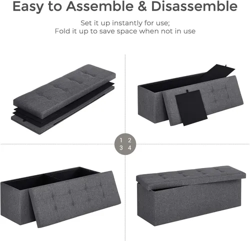 Vista 7 de SONGMICS 43 Inches Folding Storage Ottoman Bench, Set of 2, Storage Chest, Foot Rest Stool, Bedroom Bench with Storage, Dark Gray, ULSF431G01