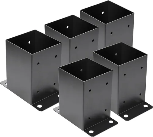 Vista 9 de Base de poste de 4 x 4, 2 piezas, tamaño interior de 3.6 x 3.6 pulgadas, soportes de poste de metal resistente con recubrimiento en polvo negro