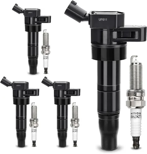Vista 18 de Paquetes de bobinas de encendido UF549 y bujía doble de iridio 9029 compatibles con 2007-2019 Nissan Altima Versa Sentra Rogue Cube NV200 Pathfinder