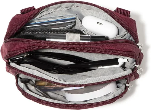 Vista 5 de Baggallini Bolso cruzado pequeño con triple cremallera para mujer, riñonera convertible y ligera, resistente al agua