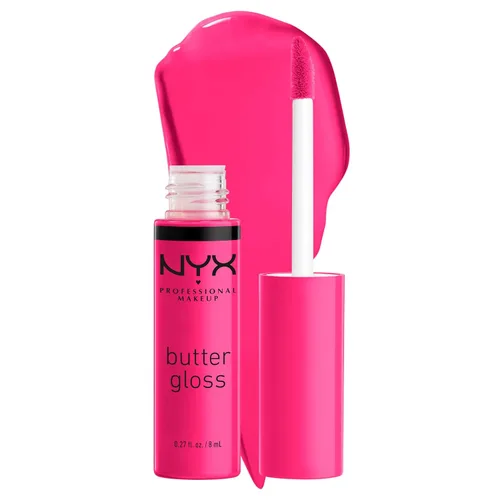 Vista 21 de NYX MAQUILLAJE PROFESIONAL Brillo de mantequilla, brillo de labios no pegajoso - tarta de queso de fresa (rosa cálido)