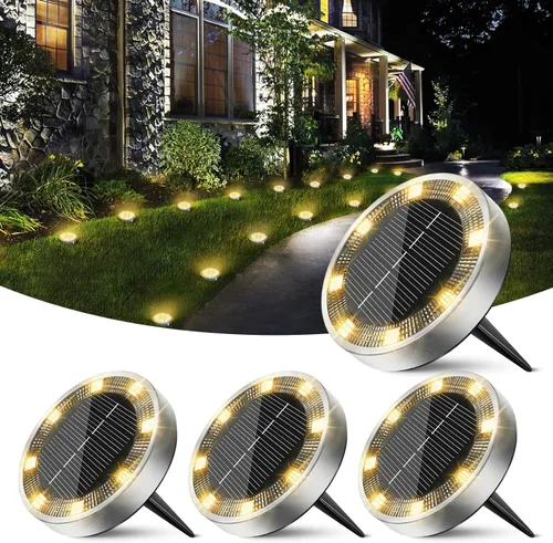Vista 15 de Peasur Luces solares de suelo para exteriores, paquete de 8 luces planas de disco con energía solar, IP68 impermeable, antioxidante, iluminación